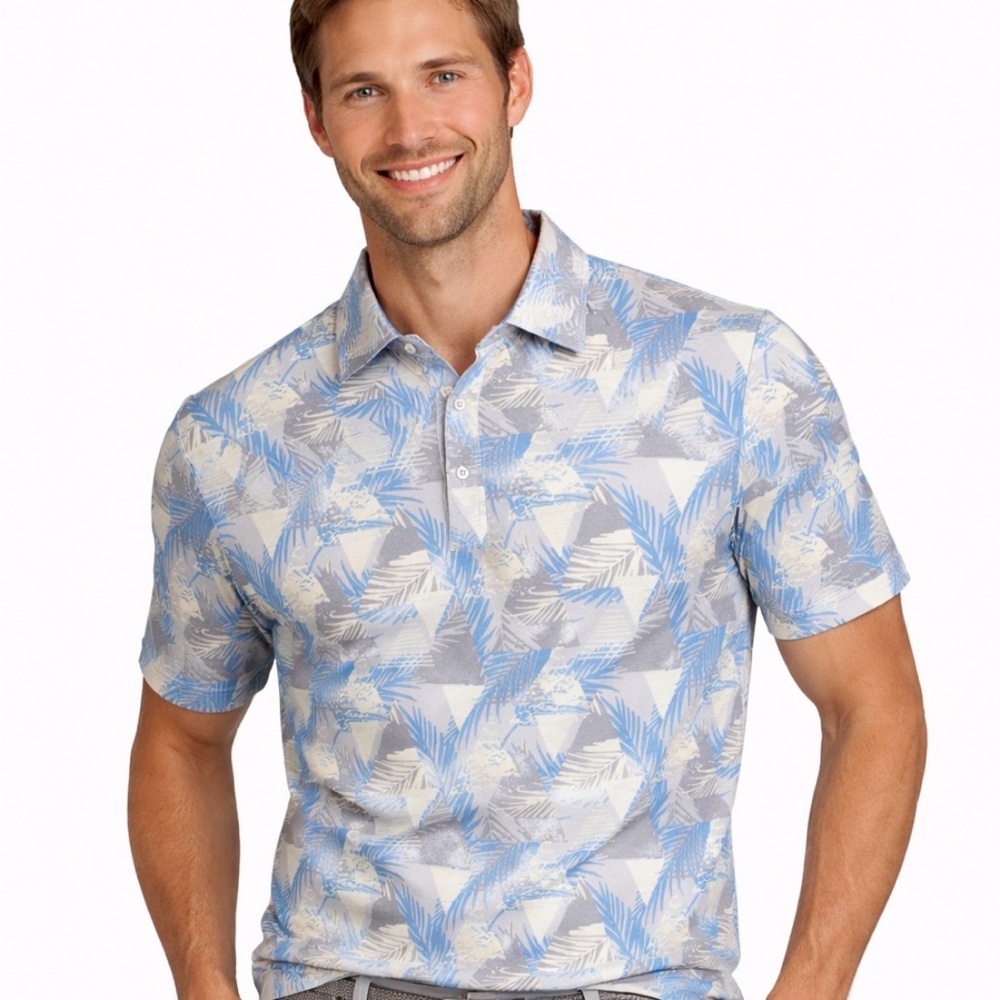 Travis Mathew Blue and Gray Patterned Polo